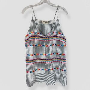 Savanna Jane Embroidered Tank Top Size Medium Blue Stripe Colorful Casual Travel
